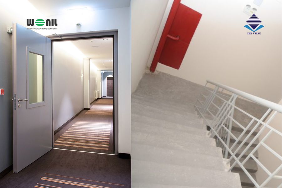Hệ thống cầu thang thoát hiểm được bố trí trong nhà cao tàng, chung cư