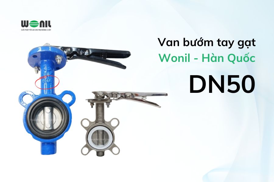 Van bướm tay gạt DN50 Wonil