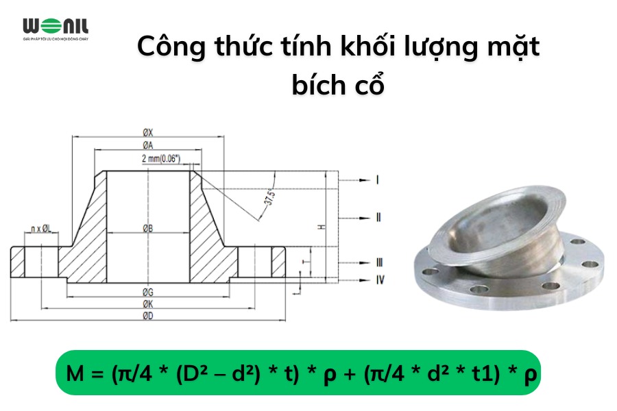 Công thức tính khối lượng mặt bích cổ