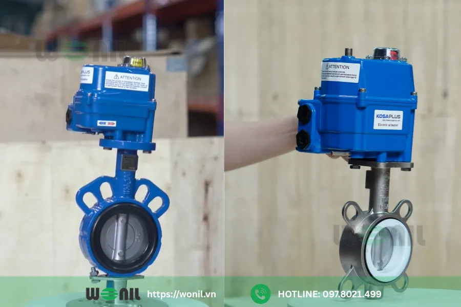 Van bướm điều khiển điện Wonil | Tư vấn, báo giá nhanh Van bướm điều khiển điện Kosaplus Hàn Quốc chất liệu gang và inox