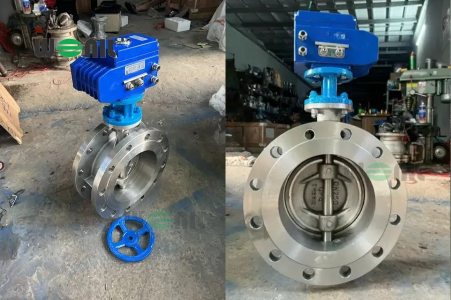 Van bướm inox điều khiển điện lắp bích