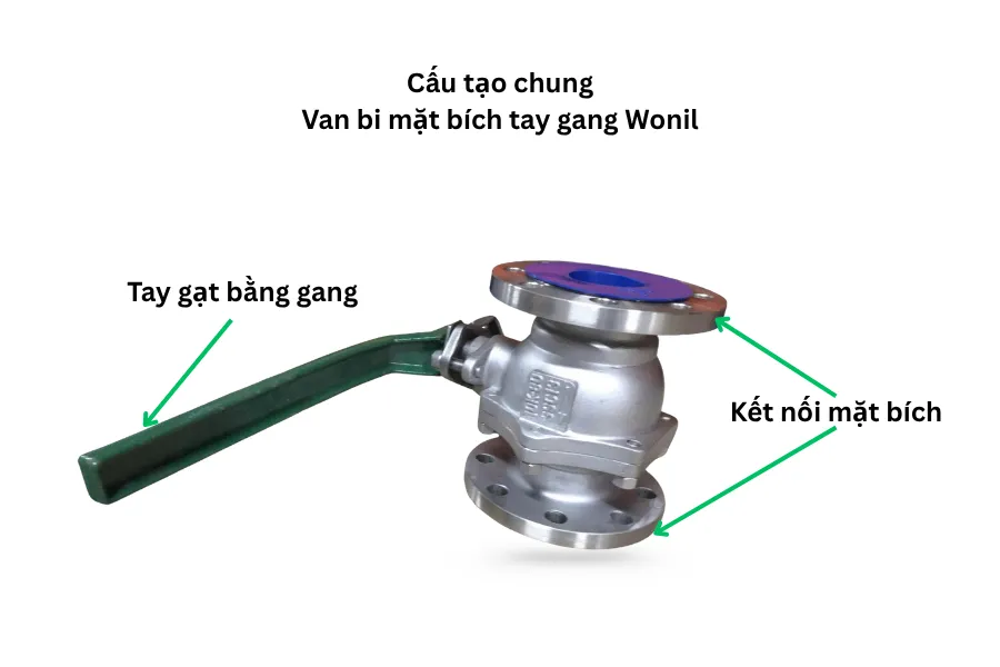 Cấu tạo van bi mặt bích tay gang Wonil