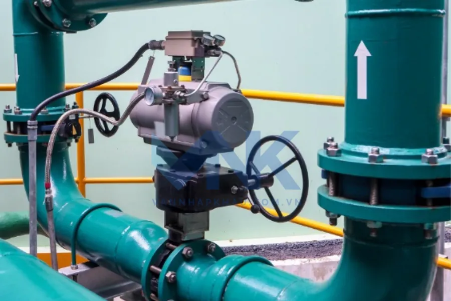 Hình ảnh lắp đặt thực tế van bướm khí nén inox tay quay