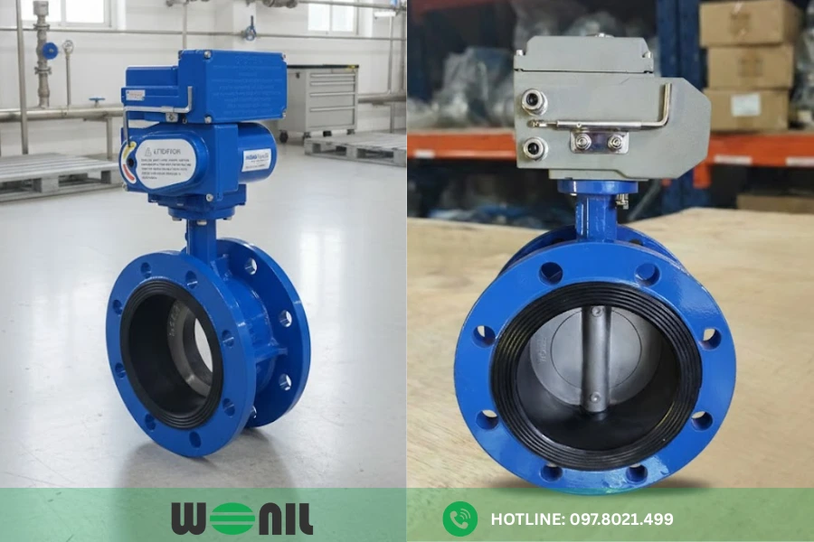 Các loại van bướm điện hai mặt bích: Đặc điểm & Ứng dụng Van bướm điều khiển điện hai mặt bích Kosaplus - Haitima