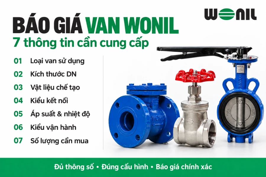 Cách gửi yêu cầu báo giá van Wonil nhanh chóng, chính xác Thông tin cần để báo giá van công nghiệp Wonil chính xác