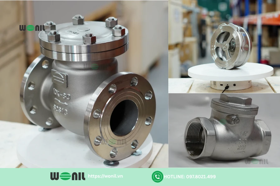 Giá van inox Wonil bao nhiêu? Bảng giá chi tiết từng loại Van 1 chiều inox Wonil dạng cối, lá lật dạng lắp bích và nối ren